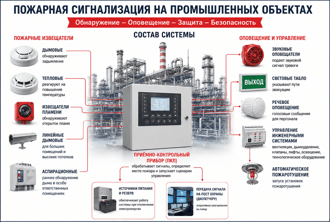 Пожарная сигнализация промышленных объектов – зачем нужна, требования, особенности
